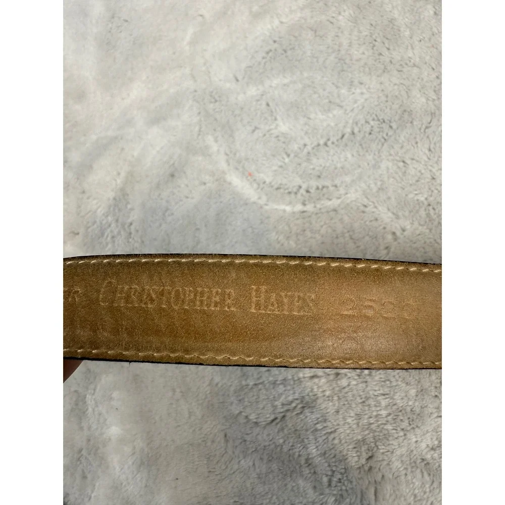 Christopher Hayes Mens Brown Genuine Leather Dress Belt Silver Buckle 2520